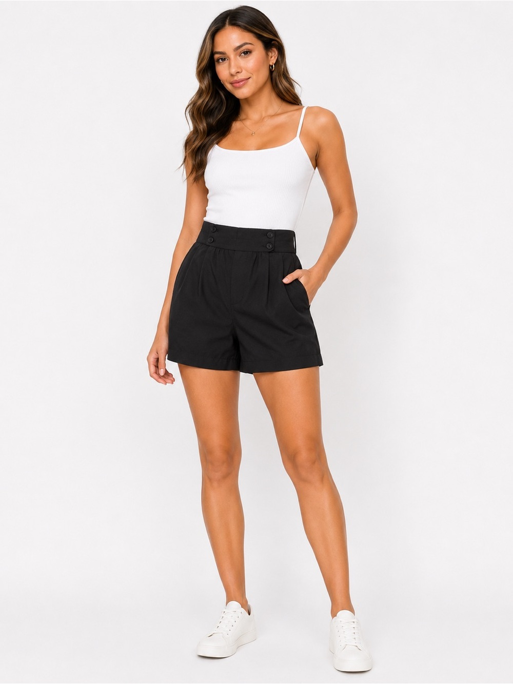 327. NWOT Express Midi Extreme High Rise Linen Shorts Black Pockets - Size XL